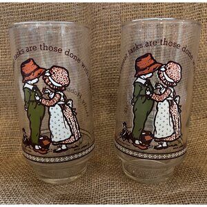 Vintage Set of 2 Holly Hobbie American Greetings  70's  Drinking Glass Coca-Cola